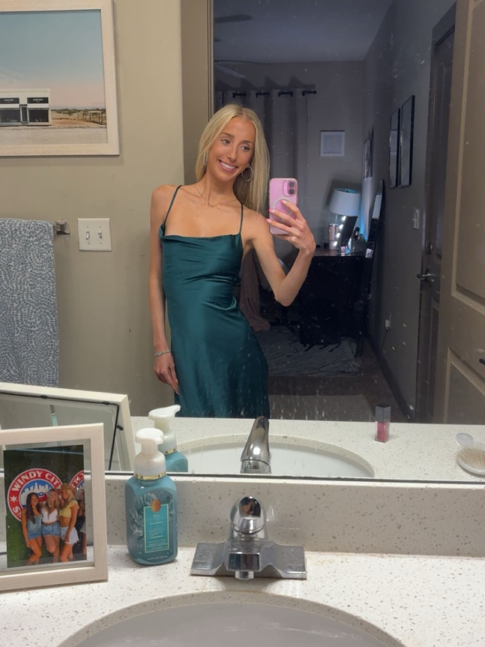 Emerald Green Satin Maxi Dress